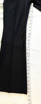 Halara Flared Petite Black Stretch Pants | Size L at Blue Sparrow Shop measuring 28" inseam