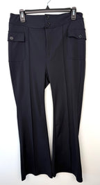 Halara Flared Petite Black Stretch Pants | Size L at Blue Sparrow Shop on hanger
