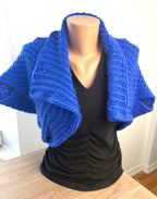 Hand Knit Bolero Convertible Shrug on mannequin reversed side up 