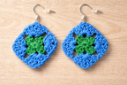 Hand crocheted square earrings at Blue Sparrow Shop