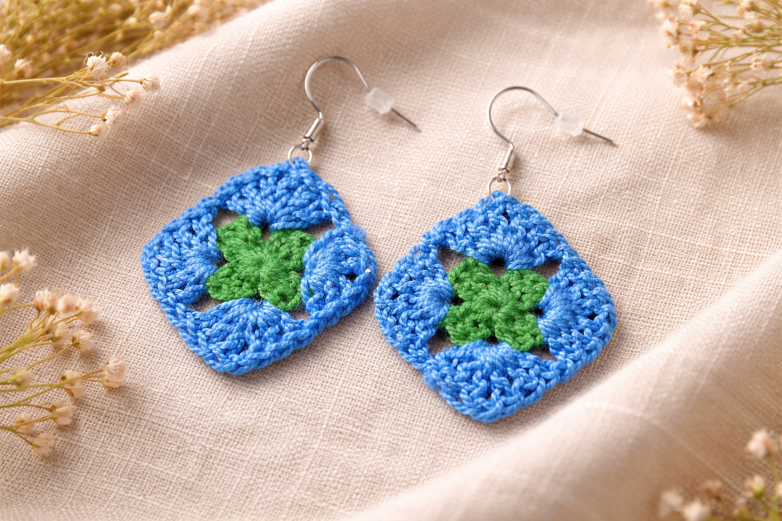 Hand crocheted square earrings at Blue Sparrow Shop 3