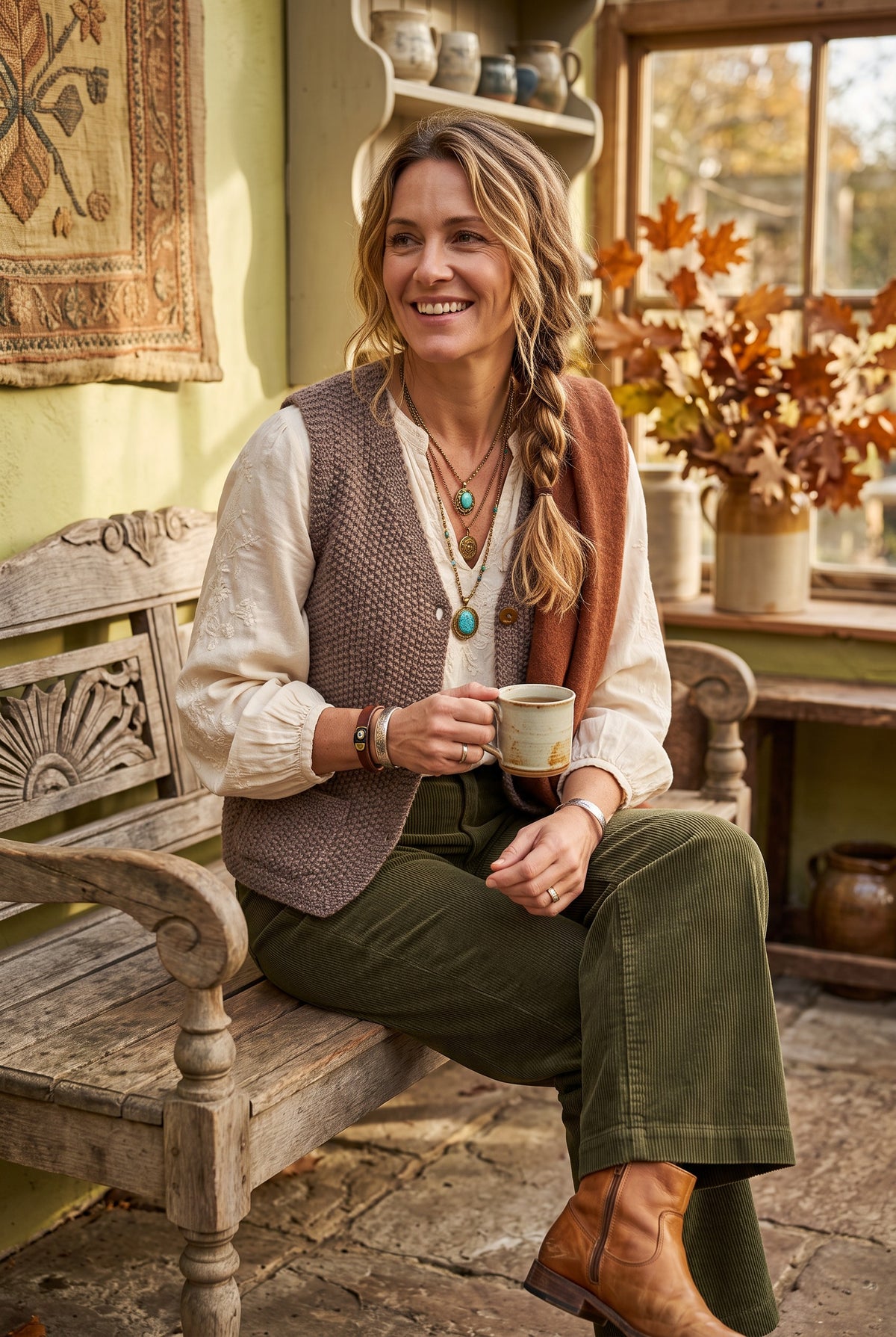 Handknit vest on ai  woman looking boho for fall 