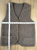 Handmade Chunky knit Button-Front Vest at Blue Sparrow Shop measuring 32" bust and 21" shoulder to hem 