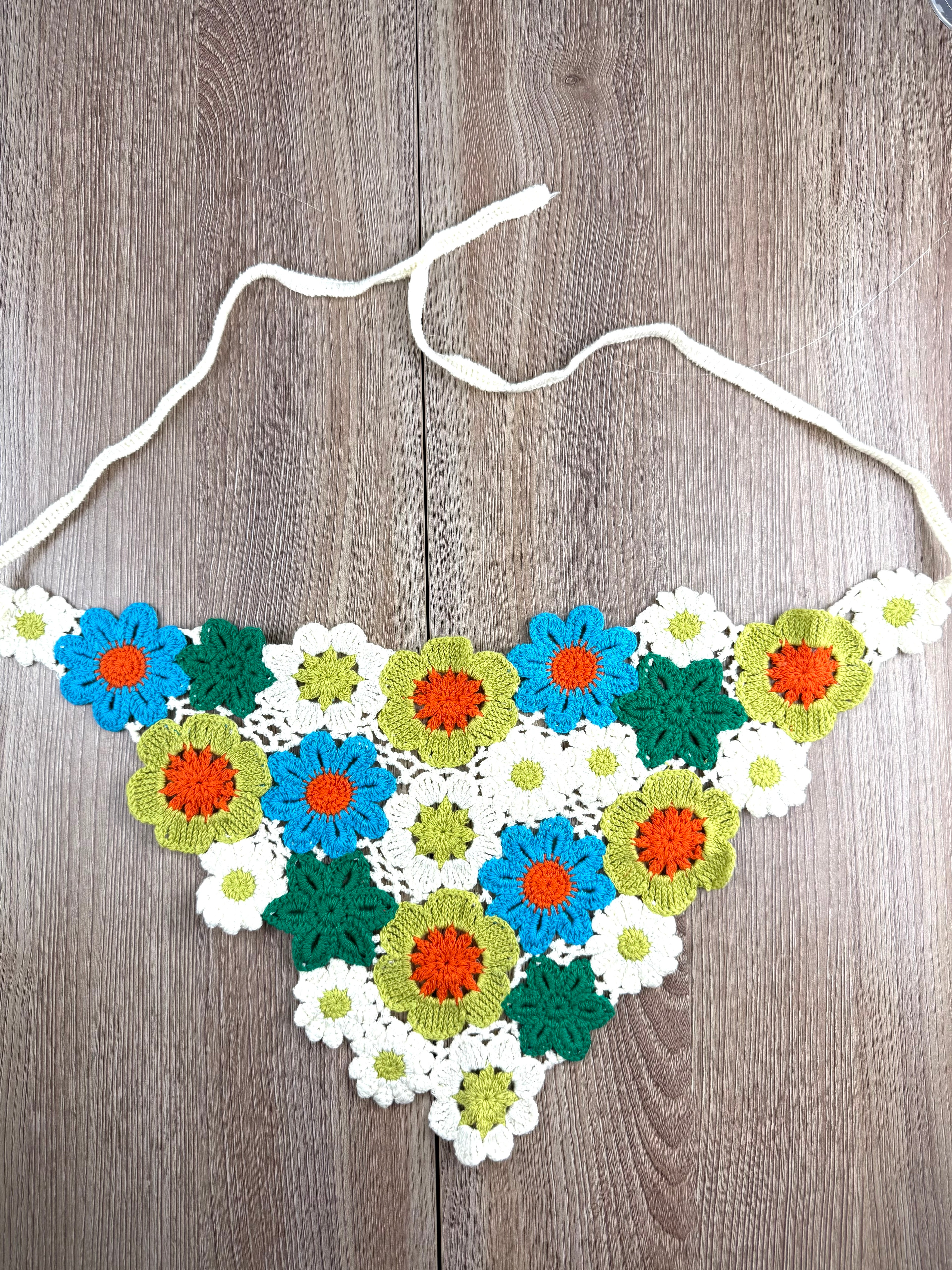 Handmade Cottagegore Crochet Flower Collar or Kerchief  on table