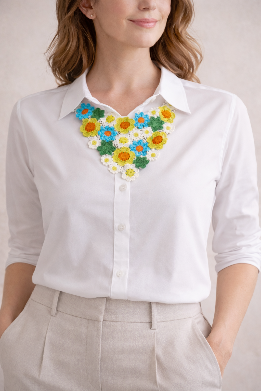 Handmade Crochet Flower Collar or Kerchief at Blue Sparrow Shop