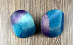 Handmade fabric retro earrings in blue and purple 