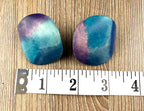Handmade fabric retro earrings in blue and purple  measuring approx 1.25" 