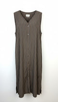Harris Wilson 100% Linen Stripe Shirt Dress — Made in Portugal | Brown & White Pinstripe | Size 40 (CDN 10/12) at Blue Sparrow Shop main image 