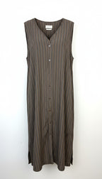 Harris Wilson 100% Linen Stripe Shirt Dress — Made in Portugal | Brown & White Pinstripe | Size 40 (CDN 10/12) at Blue Sparrow Shop main image 