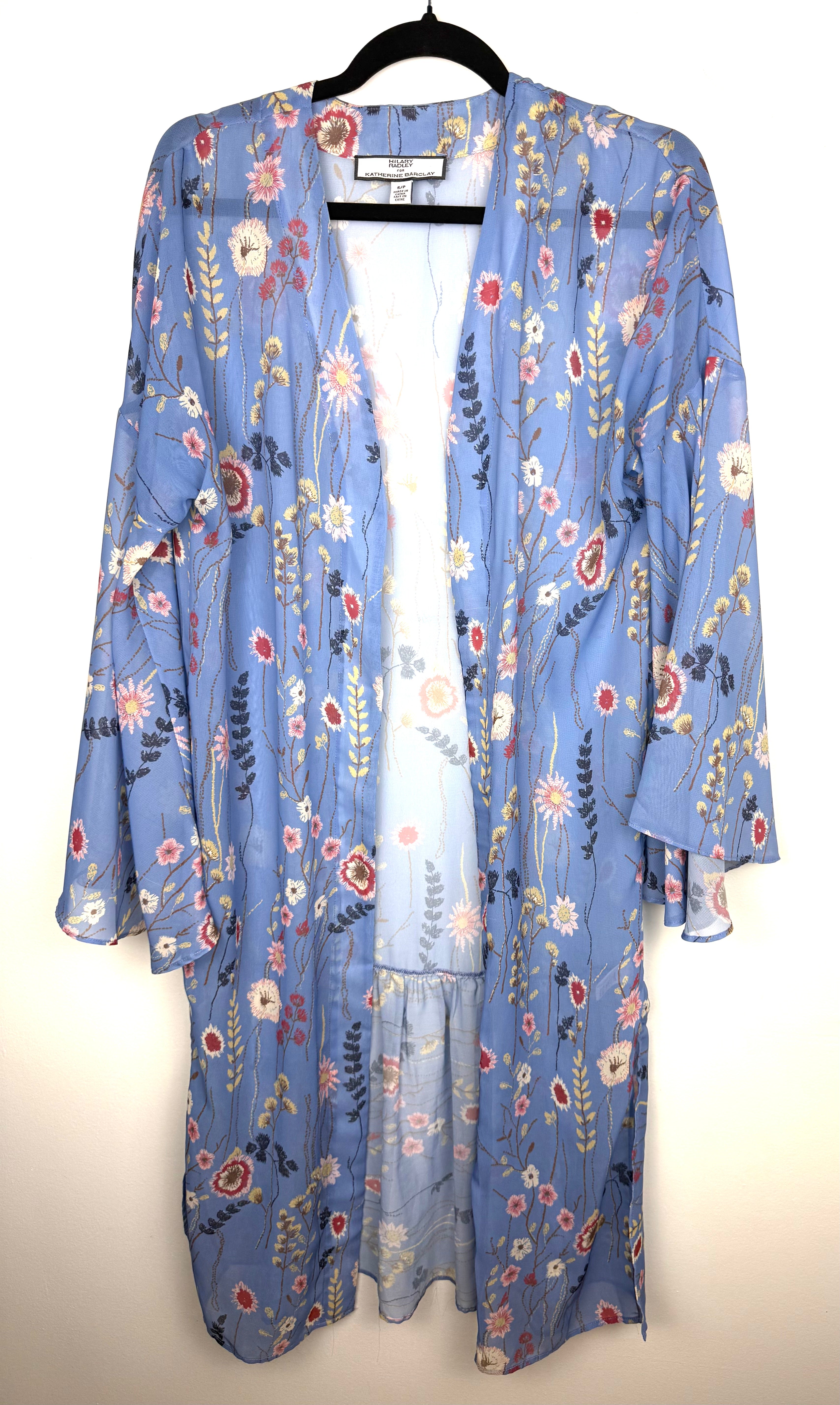 Hilary Radley blue floral kimono | boho duster  on hanger 