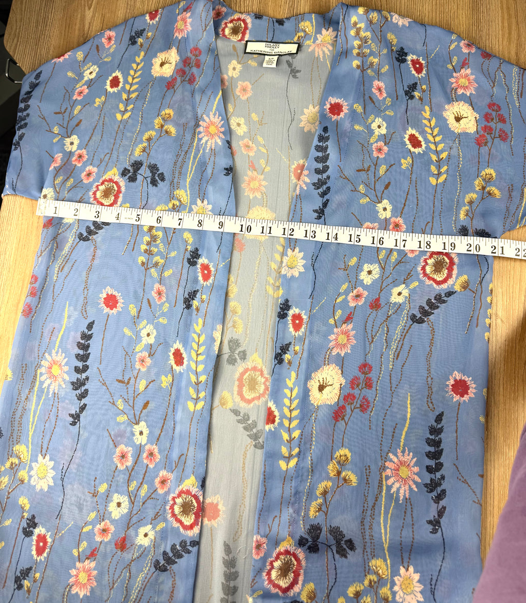 Hilary Radley blue floral kimono | boho duster  measuring 42" bust