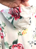 hood on Shiva Fashions Made in Italy cottagecore floral cotton hooded jacket beige rose print