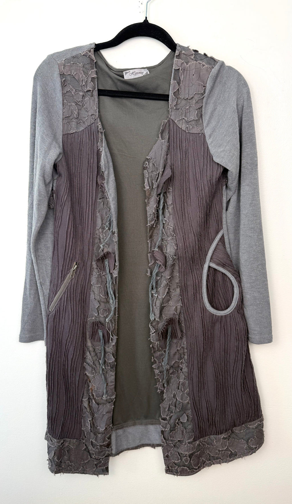 Hypnose Grey Mixed-Media Layered Cardigan | Size S/M on hanger