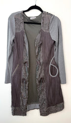Hypnose Grey Mixed-Media Layered Cardigan | Size S/M on hanger