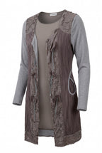Hypnose Grey Mixed-Media Layered Cardigan | Size S/M on white background