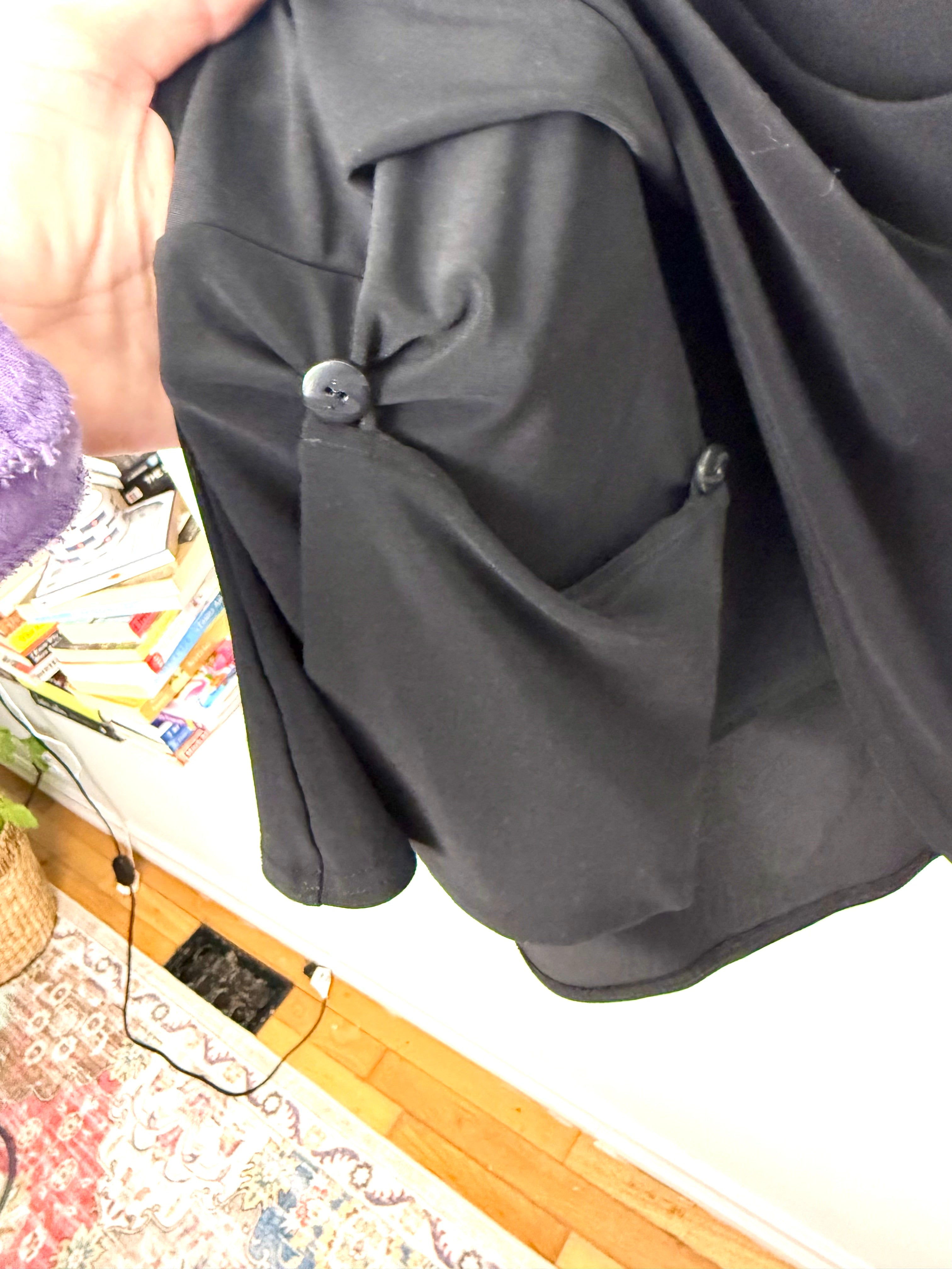 Inside pocket detail on Sympli Made in Canada Black Sleevless Tunic