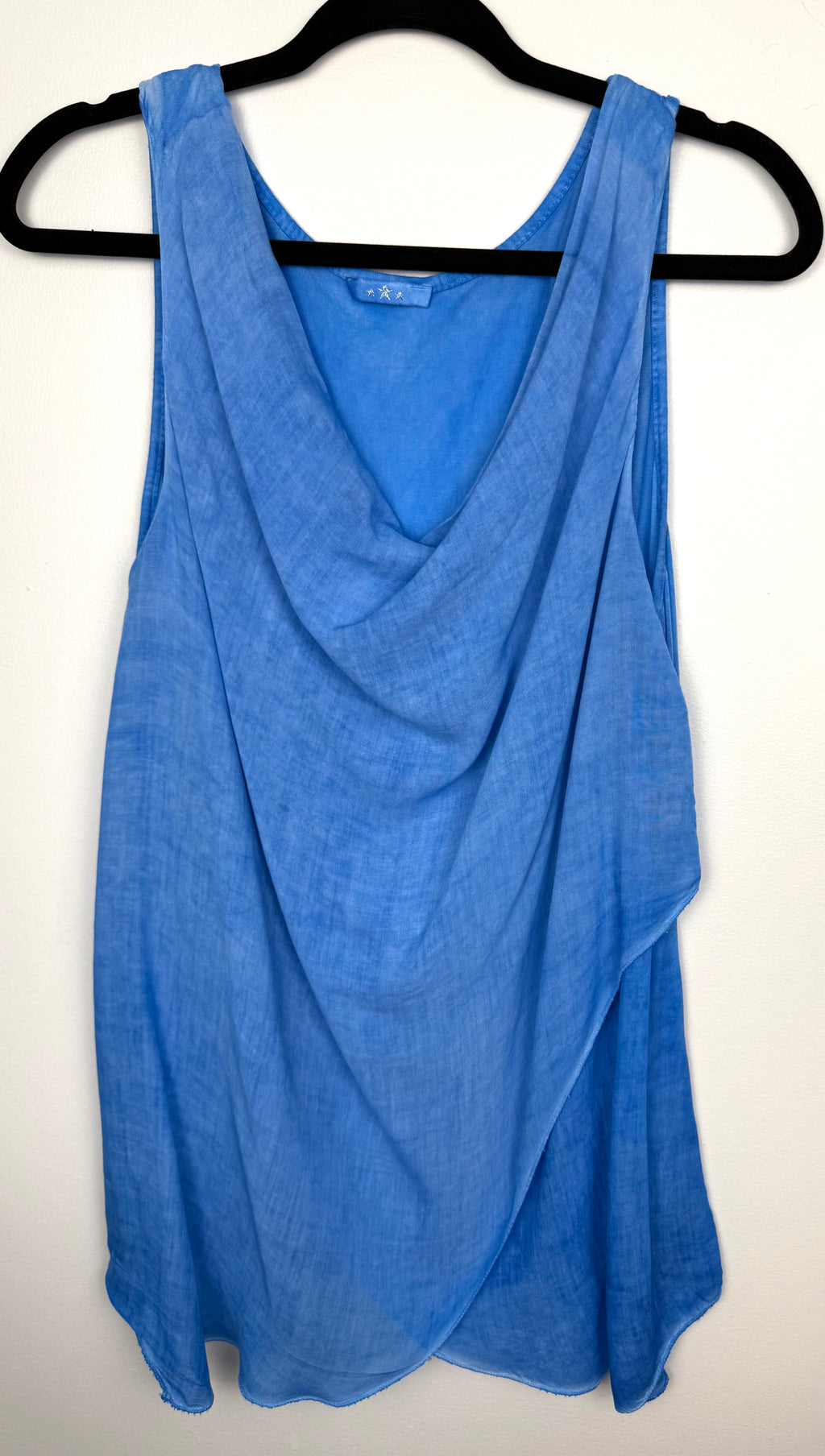 Italian-Made Draped Cowl-Neck Tank on hanger