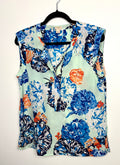 J.Crew sleeveless floral blouse mint blue orange size 8 front view