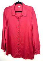 J.Jill 100% Linen Oversized Button-Down Shirt — Washed Rose Pink | Size XL at Blue Sparrow Shop  on hanger