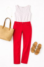 Jockey True Fit Pants | Size 12 at Blue Sparrow Shop on flatlay with sandals, tank, purse