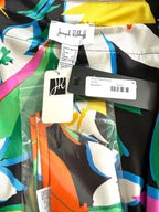 Colorful fabric with a brand tag and labels on a multicolored background Joseph Ribkoff NWT dress 