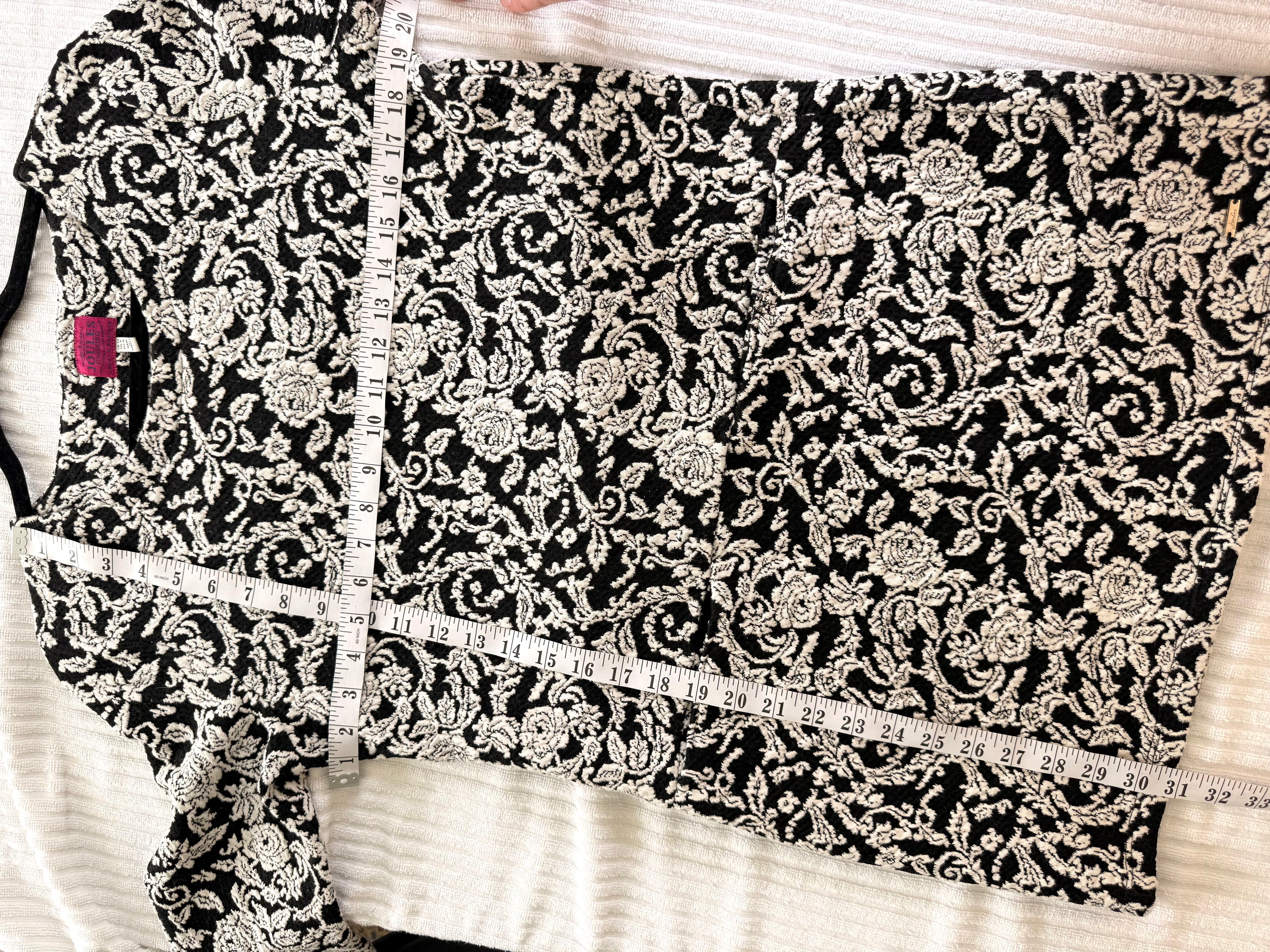 Joules Black & Cream Floral Jacquard Tunic Dress | Size 8 measuring 38" bust and 31" length