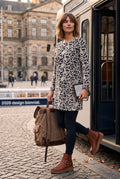 Joules Black & Cream Floral Jacquard Tunic Dress | Size 8 on ai woman stepping out of train