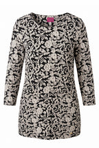 Joules Black & Cream Floral Jacquard Tunic Dress | Size 8 on white background