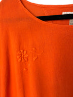Juanita Banana artisan-made Mexican 100% cotton burnt orange batwing peplum top size M — Blue Sparrow pre-loved women's fashion close up detail on front