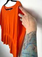 Juanita Banana artisan-made Mexican 100% cotton burnt orange batwing peplum top size M — Blue Sparrow pre-loved women's fashion sleeve opening