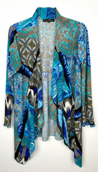 Judy Pannou Designs — Canadian Artisan Multi-Print Open Cardigan, Ashton ON  at Blue Sparrow Shop Canadian Resale Reimagined 