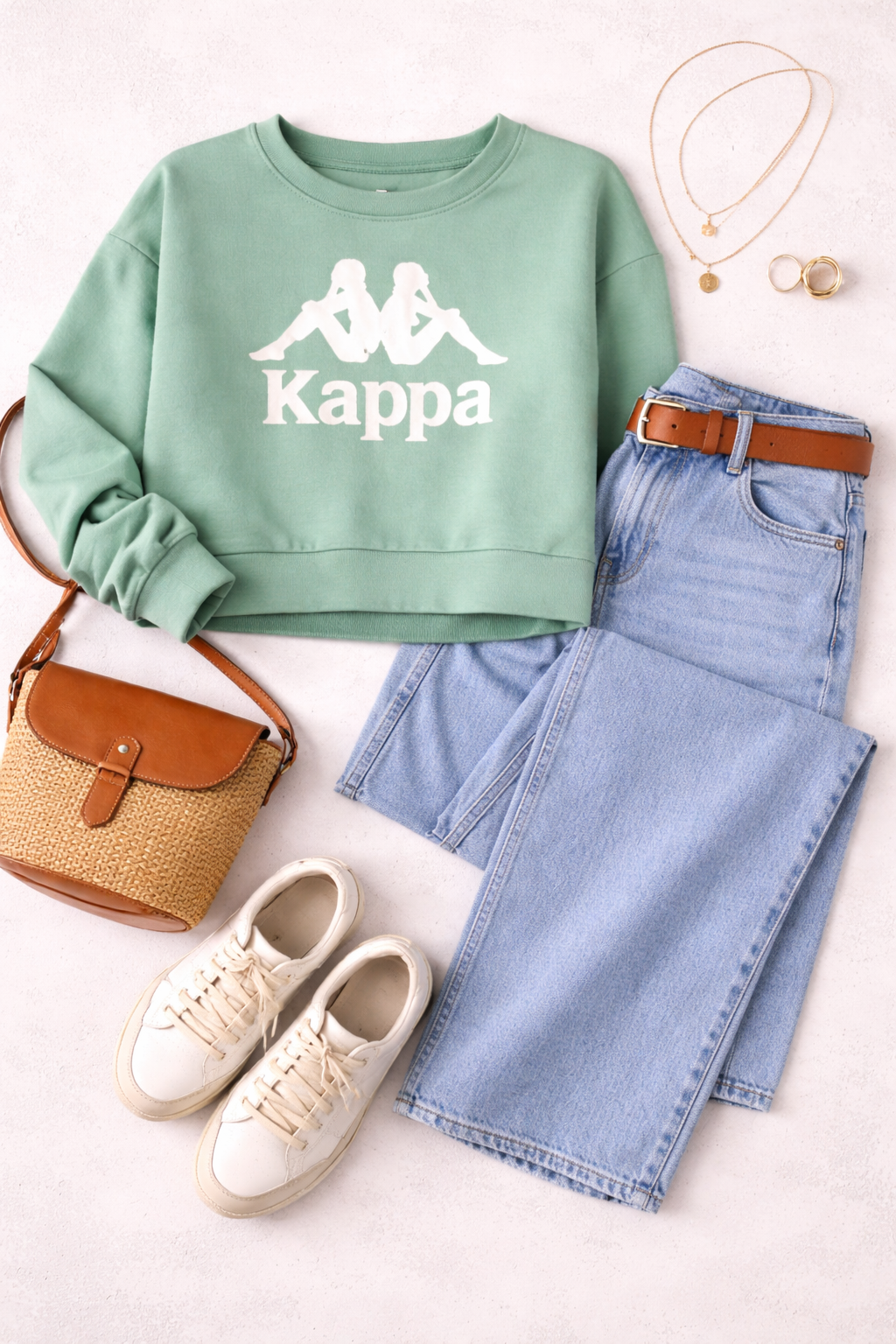 Kappa Cropped Sweatshirt in mint green at Blue Sparrow Shop lifestyle photo