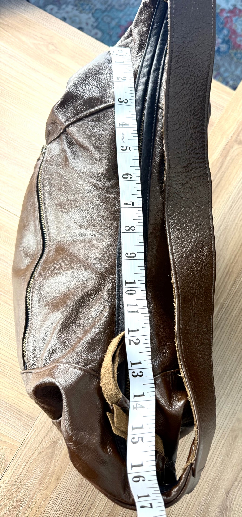 Karen Gunn Handmade Leather Crossbody Bag-The Ella and Louella measurement top zipper of bag