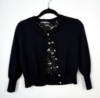 Karl Lagerfeld Paris black knit cardigan front view