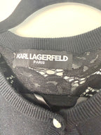 Karl Lagerfeld Paris black knit cardigan tag detail - compare at 399