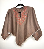 Kashmir Handloom Embroidered Poncho Boho Handloom Cape on hanger
