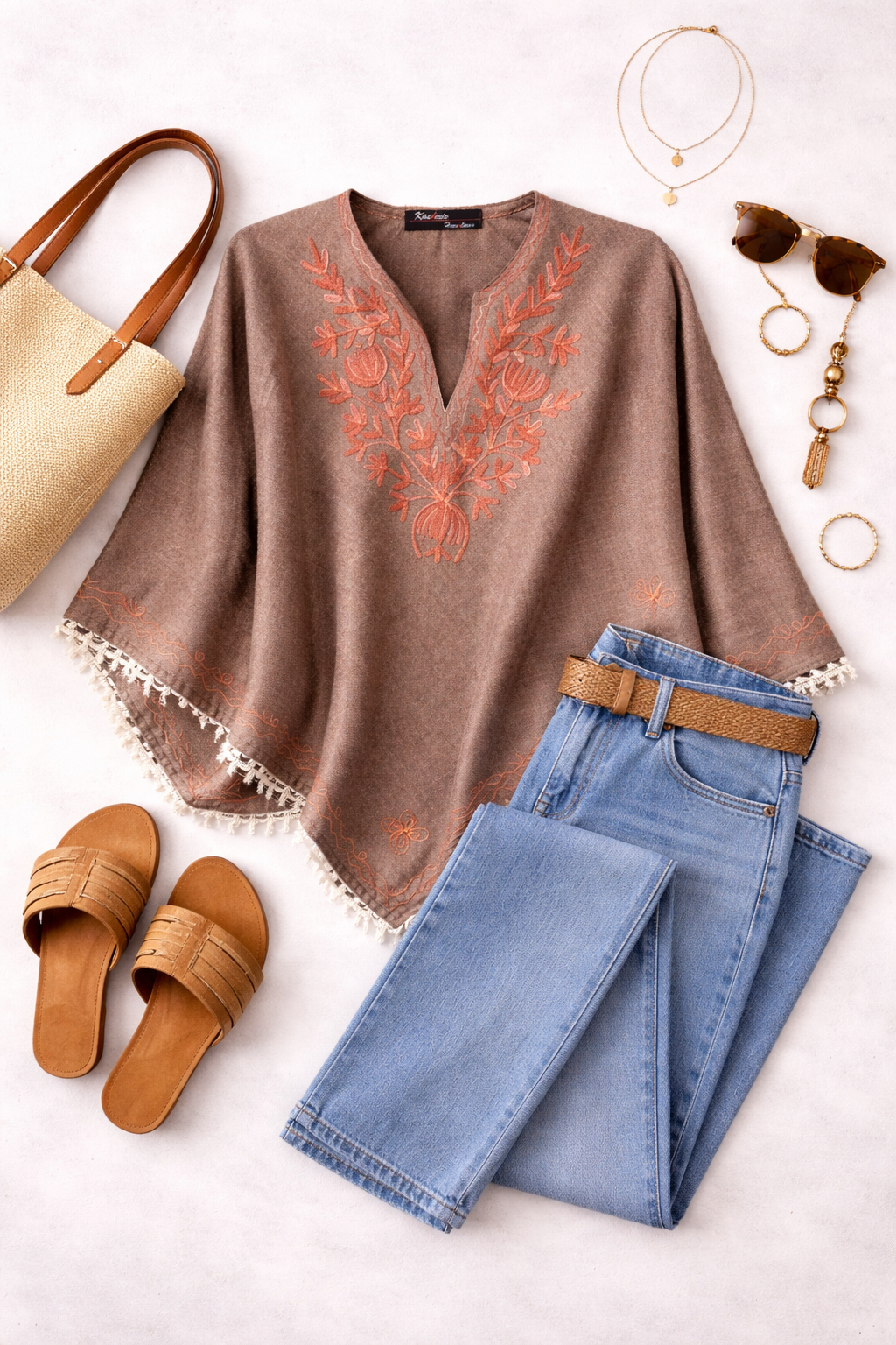 Kashmir Handloom Embroidered Poncho at Blue Sparrow Shop lifestyle photo 