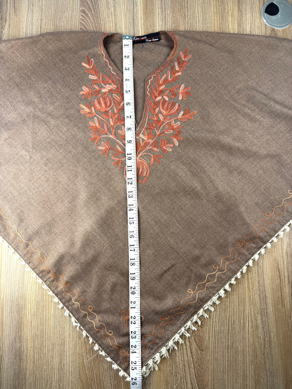 Kashmir Handloom Embroidered Poncho measuring approx 26" longest point 