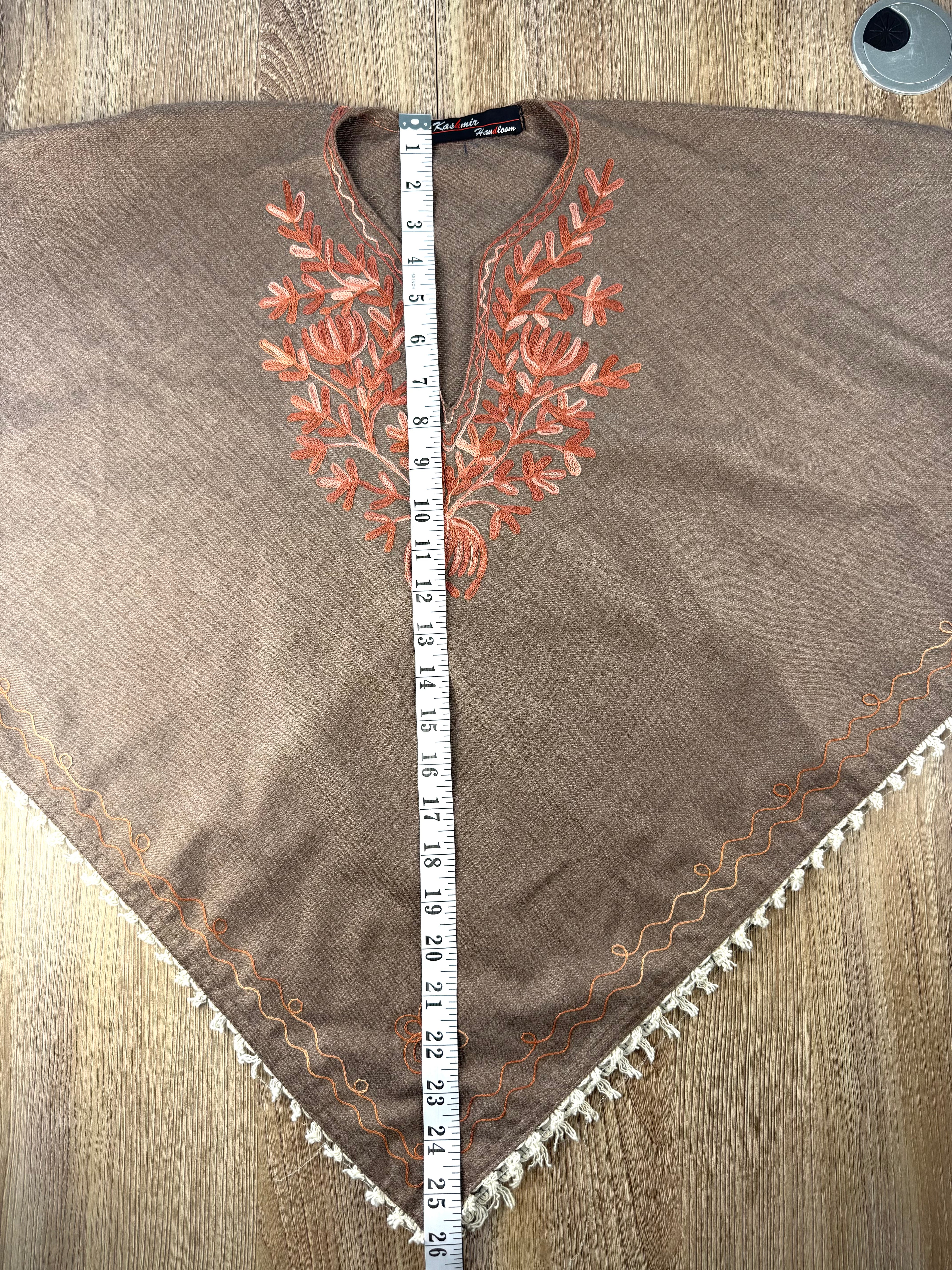 Kashmir Handloom Embroidered Poncho measuring approx 26" longest point 