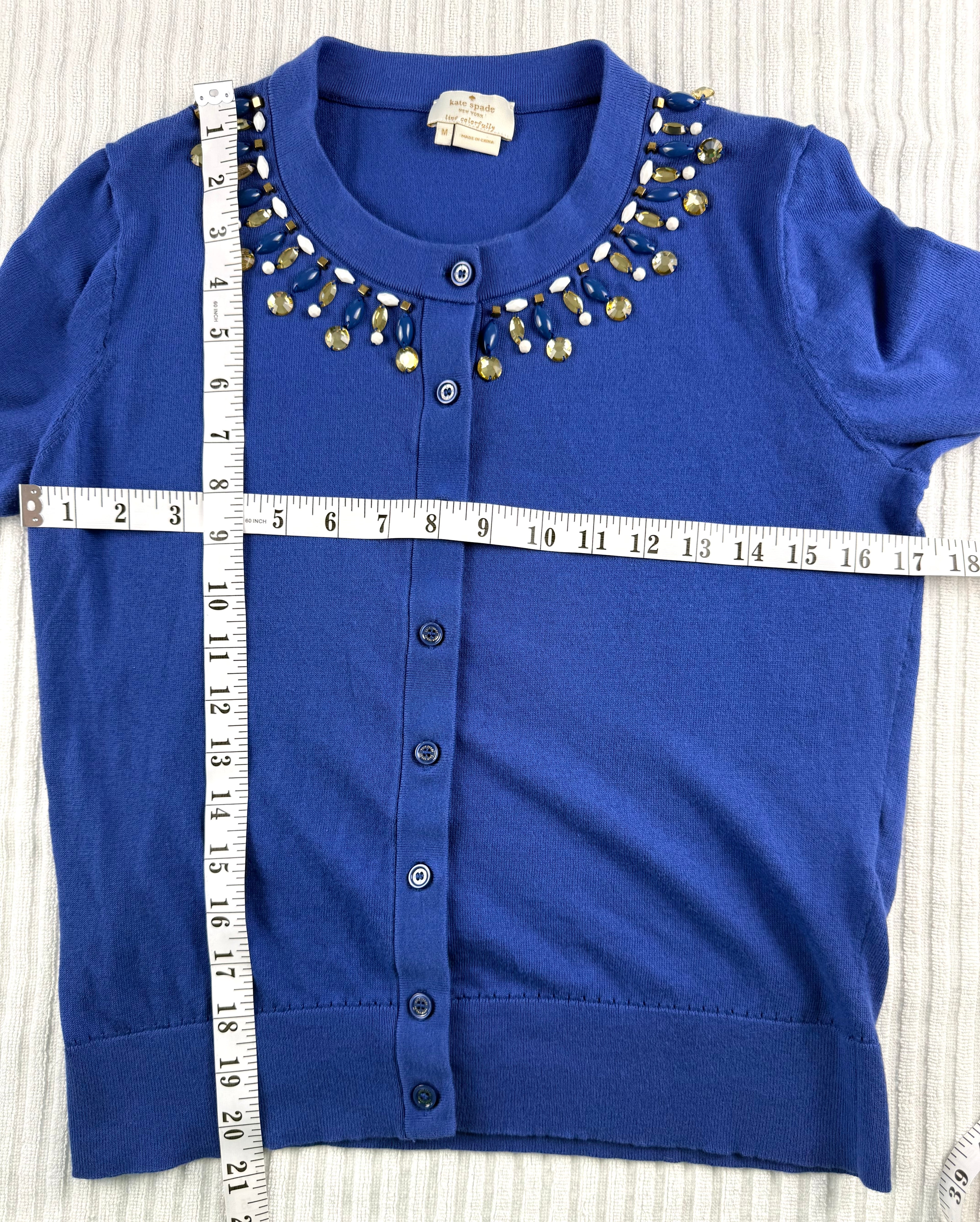 Kate Spade New York 100% Cotton Cardigan  at Blue Sparrow Shop measuring 34" bust and 20" shoulder to hem 