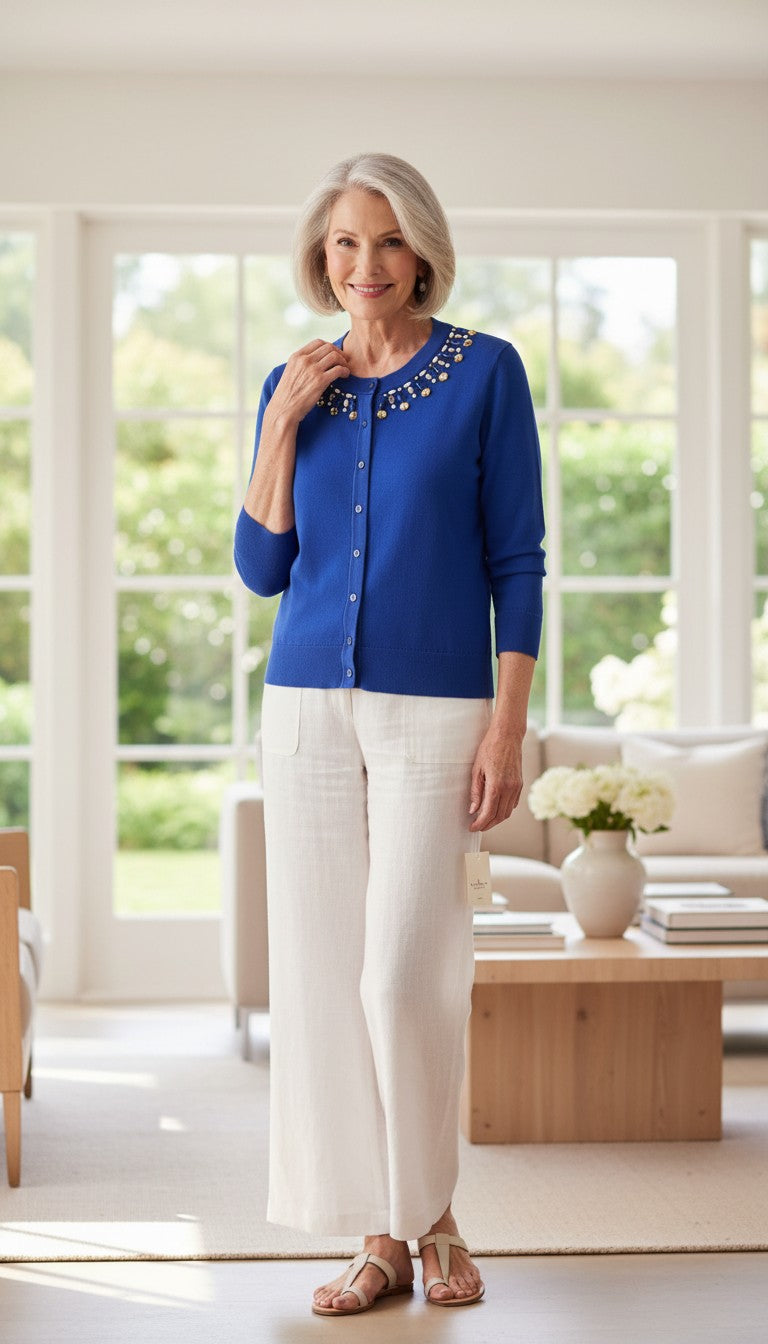 Kate Spade New York 100% Cotton Cardigan  at Blue Sparrow Shop on woman wearing white pants and sandals