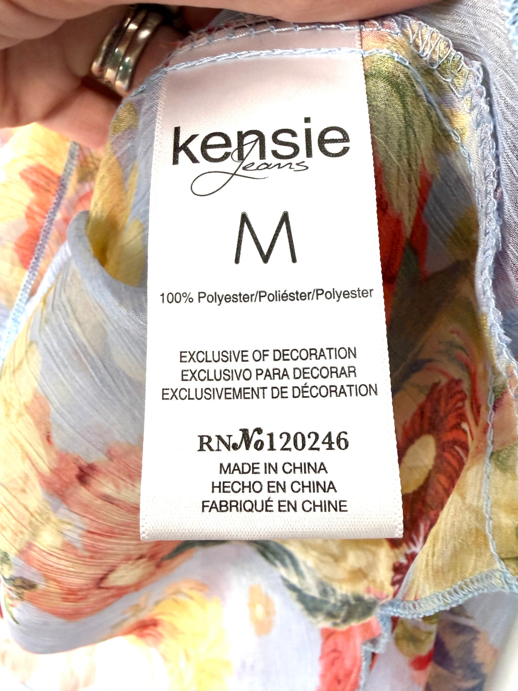 Kensie jeans sheer summer floral top hang tag 100% polyester