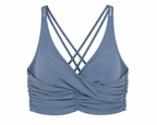 Knix Blue Wrap Front Sports Bra Top | Cross Back | Size L background removed