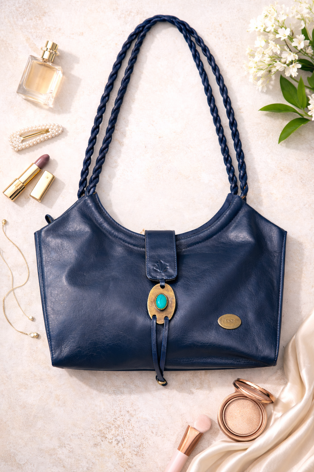 L.A.N.D. Genuine Leather Shoulder Bag on flatlay