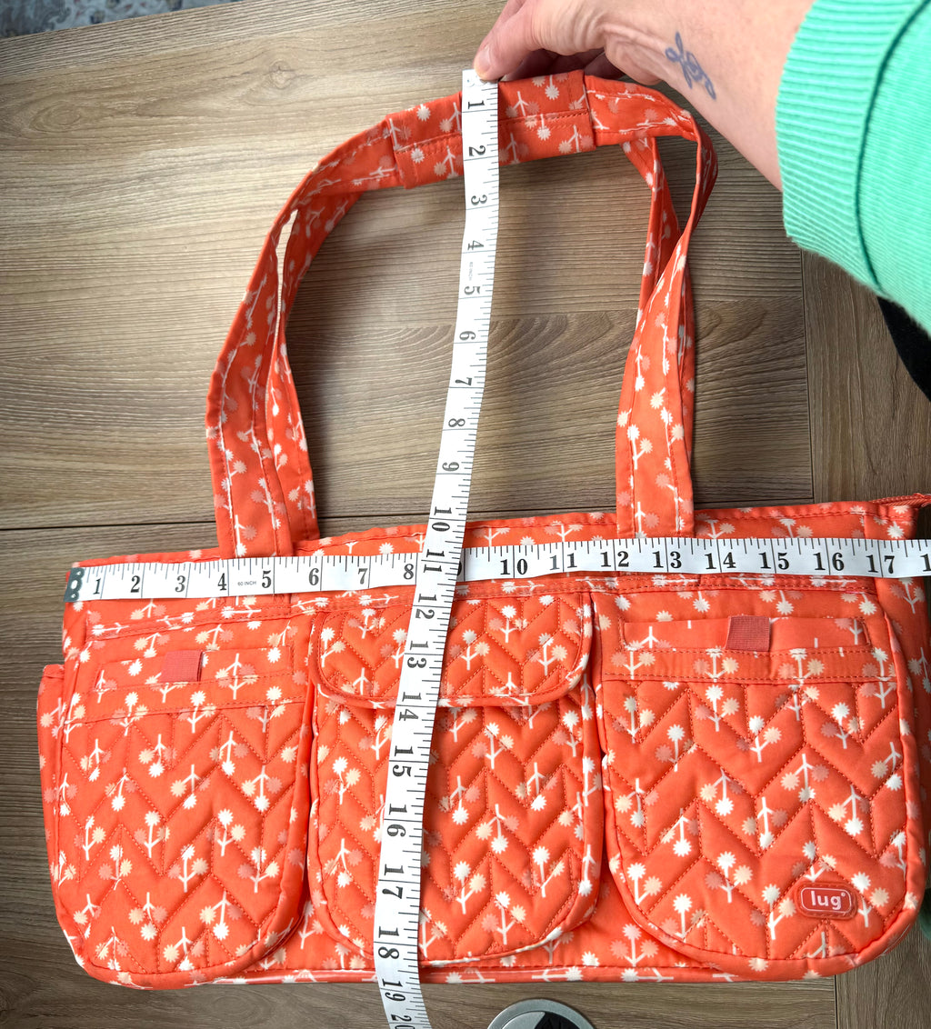 LUG Multi-Pocket Travel Tote | Carry-All | Lug Travel bag at Blue Sparrow Shop resale Canada measuring 17" wide by 9" deep