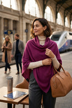 La Fiorentina 100% Cashmere Poncho | One Size on woman standing outside at airport