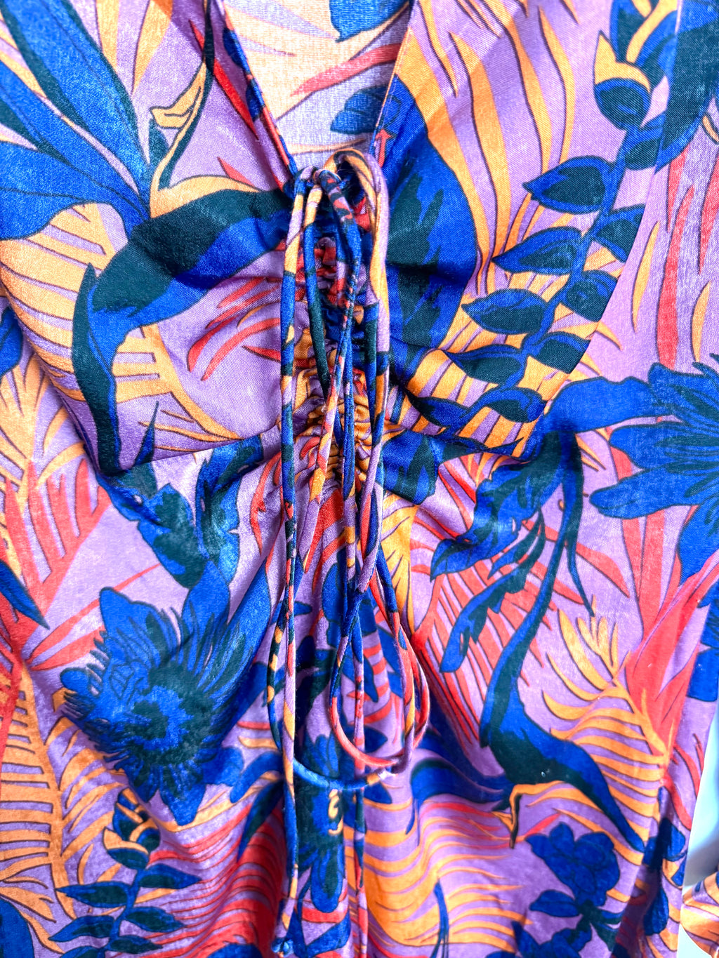 Lace up neckline detail Zara tropical mini dress