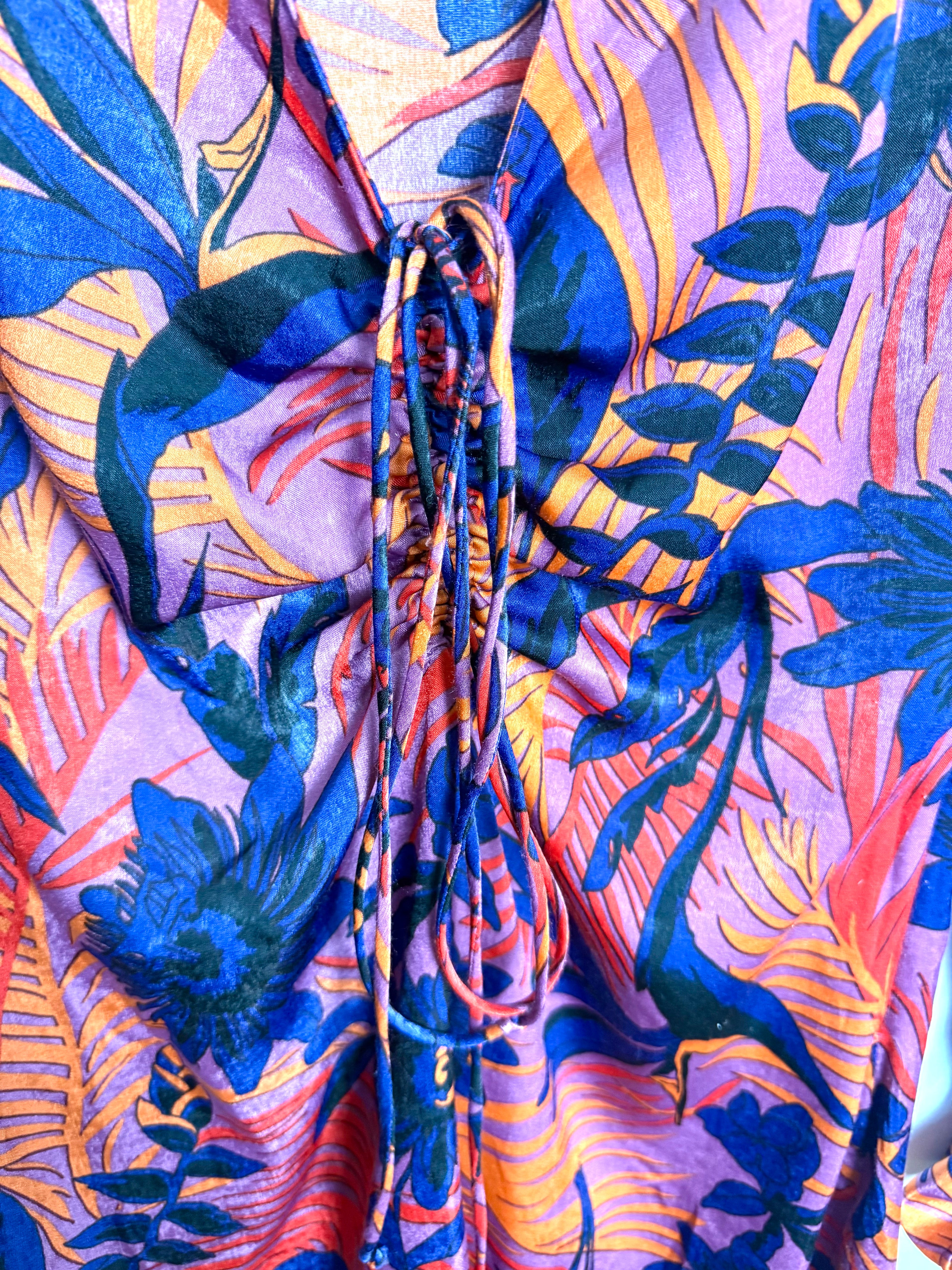 Lace up neckline detail Zara tropical mini dress