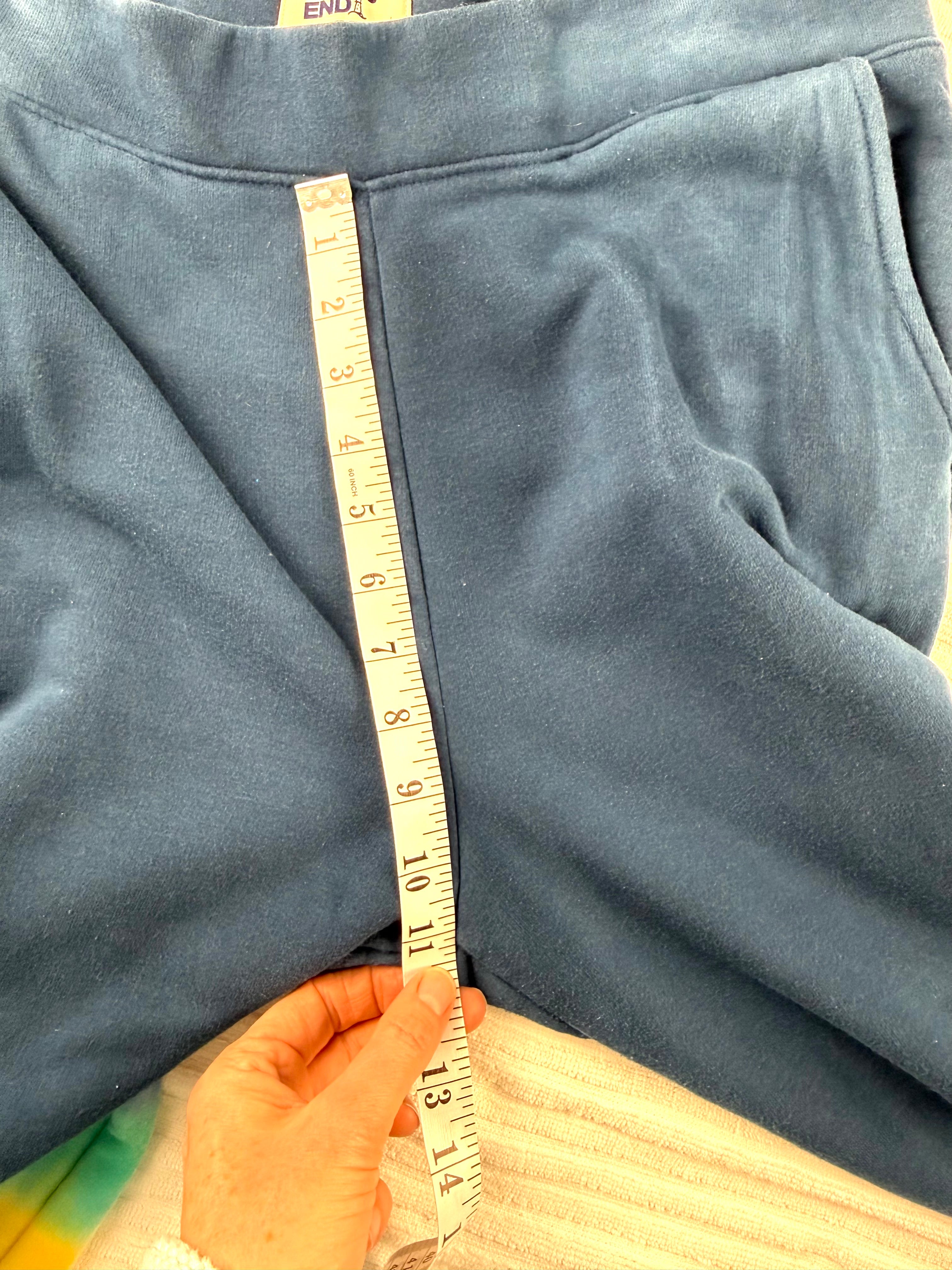 Lands' End Serious Sweats — Navy Rainbow Tie-Dye Joggers, Size M  at Blue Sparrow Shop measuring 11.5" rise 