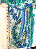 Laura Paisley Kimono Cardigan | Blue Turquoise Boho Cover Up | Medium at Blue Sparrow Shop measuring 14" sleeve 